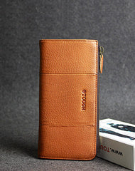 Handmade leather men clutch brown vintage zip clutch men long wallet purse clutch - EverHandmade