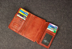 Leather men trifold long wallet clutch brown vintage zip clutch men long wallet purse - EverHandmade