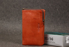 Leather men trifold long wallet clutch brown vintage zip clutch men long wallet purse - EverHandmade