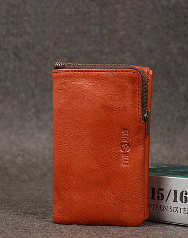Leather men trifold long wallet clutch brown vintage zip clutch men long wallet purse - EverHandmade