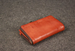 Leather men trifold long wallet clutch brown vintage zip clutch men long wallet purse - EverHandmade
