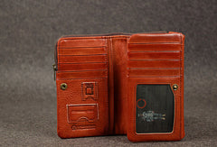 Leather men trifold long wallet clutch brown vintage zip clutch men long wallet purse - EverHandmade