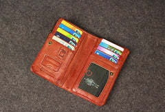 Leather men trifold long wallet clutch brown vintage zip clutch men long wallet purse - EverHandmade