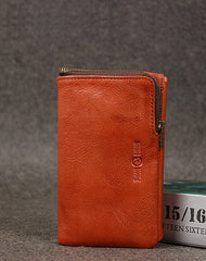 Leather men trifold long wallet clutch brown vintage zip clutch men long wallet purse - EverHandmade