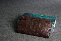 Handmade leather men clutch coffee vintage zip clutch men long wallet purse clutch - EverHandmade