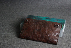Handmade leather men clutch coffee vintage zip clutch men long wallet purse clutch