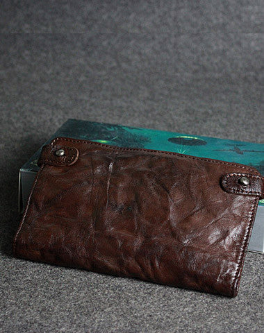 Handmade leather men clutch coffee vintage zip clutch men long wallet purse clutch - EverHandmade