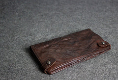 Handmade leather men clutch coffee vintage zip clutch men long wallet purse clutch - EverHandmade
