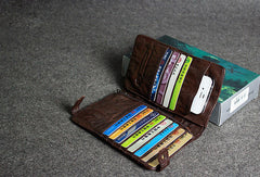 Handmade leather men clutch coffee vintage zip clutch men long wallet purse clutch - EverHandmade