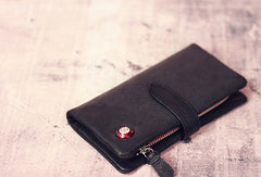 Leather men long wallet clutch black vintage zip phone clutch men purse clutch