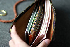 Leather men long wallet chain clutch brown vintage zip clutch men purse clutch - EverHandmade
