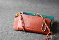 Leather men long wallet chain clutch brown vintage zip clutch men purse clutch - EverHandmade