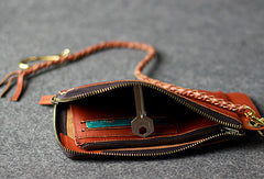 Leather men long wallet chain clutch brown vintage zip clutch men purse clutch - EverHandmade