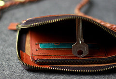 Leather men long wallet chain clutch brown vintage zip clutch men purse clutch - EverHandmade