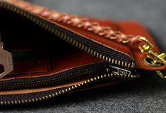 Leather men long wallet chain clutch brown vintage zip clutch men purse clutch - EverHandmade