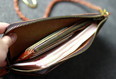 Leather men long wallet chain clutch brown vintage zip clutch men purse clutch - EverHandmade
