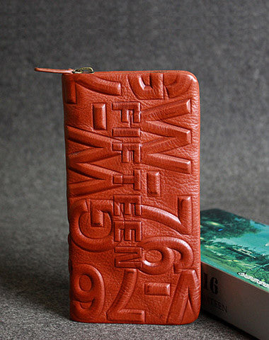 Leather men clutch red modern brown vintage zip clutch men long wallet purse clutch - EverHandmade