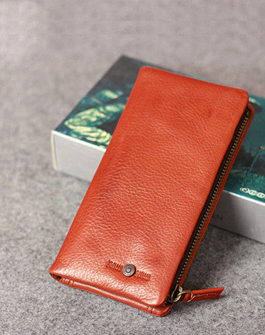 Leather men long wallet clutch brown vintage zip phone clutch men long wallet purse