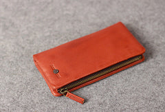 Leather men long wallet clutch brown vintage zip phone clutch men long wallet purse