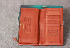 Leather men long wallet clutch brown vintage zip phone clutch men long wallet purse