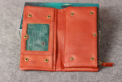 Leather men long wallet clutch brown vintage zip phone clutch men long wallet purse