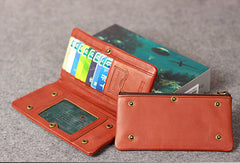 Leather men long wallet clutch brown vintage zip phone clutch men long wallet purse