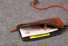 Leather men long wallet chain clutch camouflage vintage zip clutch men purse clutch - EverHandmade