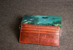 Leather men long wallet clutch brown strip phone vintage clutch men purse clutch