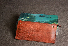 Leather men long wallet clutch brown strip phone vintage clutch men purse clutch - EverHandmade