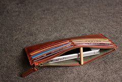 Leather men long wallet clutch brown strip phone vintage clutch men purse clutch - EverHandmade