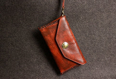Leather men long wallet clutch brown strip phone vintage clutch men purse clutch - EverHandmade