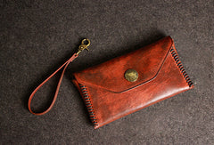 Leather men long wallet clutch brown strip phone vintage clutch men purse clutch - EverHandmade