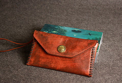 Leather men long wallet clutch brown strip phone vintage clutch men purse clutch - EverHandmade