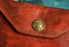 Leather men long wallet clutch brown strip phone vintage clutch men purse clutch - EverHandmade