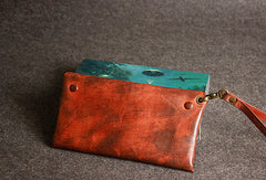 Leather men long wallet clutch brown strip phone vintage clutch men purse clutch - EverHandmade