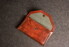 Leather men long wallet clutch brown strip phone vintage clutch men purse clutch - EverHandmade