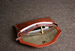 Leather men long wallet clutch brown strip phone vintage clutch men purse clutch - EverHandmade