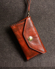 Leather men long wallet clutch brown strip phone vintage clutch men purse clutch - EverHandmade
