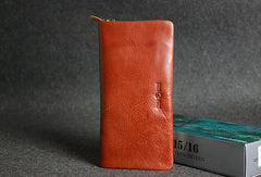 Leather men long wallet clutch brown vintage zip clutch men long wallet purse - EverHandmade