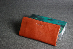 Leather men long wallet clutch brown vintage zip clutch men long wallet purse - EverHandmade