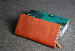 Leather men long wallet clutch brown vintage zip clutch men long wallet purse - EverHandmade