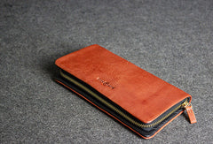 Leather men long wallet clutch brown vintage zip clutch men long wallet purse - EverHandmade
