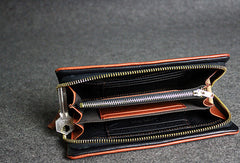 Leather men long wallet clutch brown vintage zip clutch men long wallet purse - EverHandmade