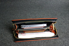 Leather men long wallet clutch brown vintage zip clutch men long wallet purse - EverHandmade