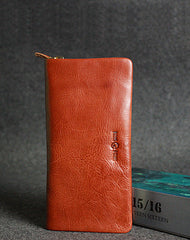 Leather men long wallet clutch brown vintage zip clutch men long wallet purse - EverHandmade