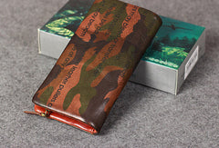 Leather camouflage men clutch long wallet vintage clutch long wallet purse clutch - EverHandmade