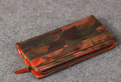 Leather camouflage men clutch long wallet vintage clutch long wallet purse clutch - EverHandmade