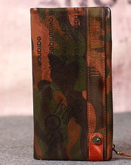 Leather camouflage men clutch long wallet vintage clutch long wallet purse clutch - EverHandmade