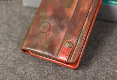 Leather camouflage men zip long wallet clutch vintage clutch long wallet purse