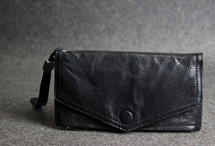 Handmade leather men long wallet clutch black coffee vintage zip clutch men purse